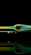 CFD airflow simulation of Aura Stream side mirror by SN Motorsports — Computational Fluid Dynamics visualization showing minimized lateral drag from swan-neck aerodynamic geometry